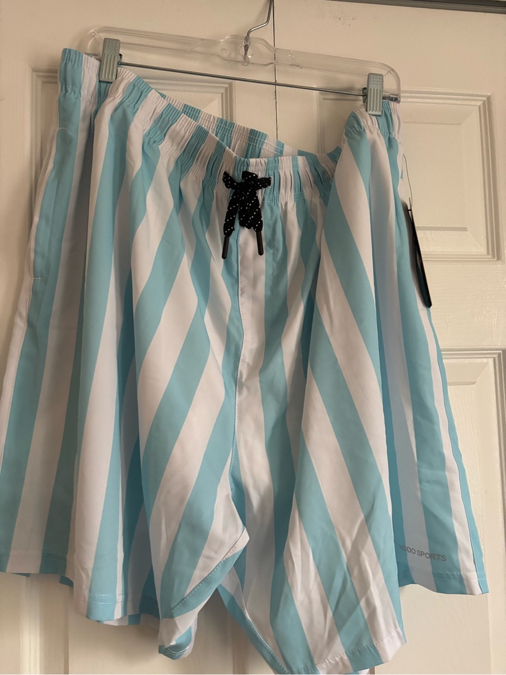 Striped Aqua & White Swim Trunks